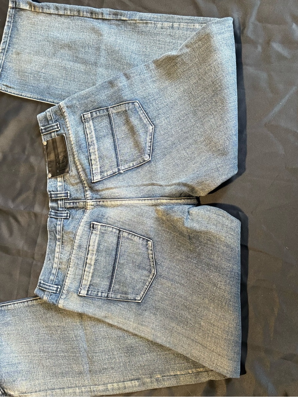 Linea Uomo Neans. Mens Blue Denim Jeans with Red Contrast Embroidery